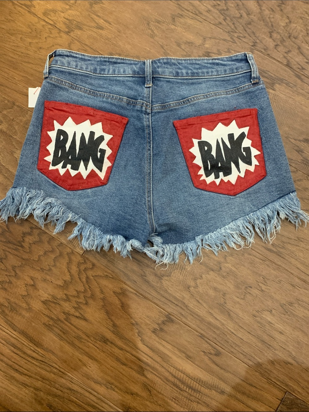 RE generation jean shorts 29 Bang Paint Blue Denim High-Rise Festival Shorts